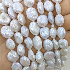 Baroque Style White Pearl Beads Coin, approx 13-15mm [PB10204]