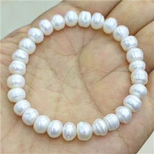 Natural White Pearl Bracelet Stretchy B-Grade, approx 7-8mm [PB10225]