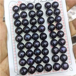 Black Freshwater Pearl Beads HalfHole Drilled, approx 10mm, half hole [PB10240]
