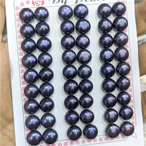 Black Freshwater Pearl Beads HalfHole Drilled, approx 10mm, half hole [PB10241]