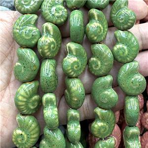 Porcelain Beads Green Spiral Shell, approx 18-22mm [PP10612]