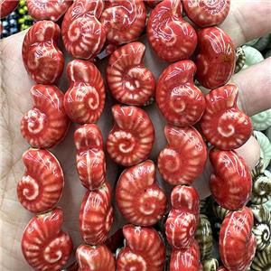 Porcelain Beads Red Spiral Shell, approx 18-22mm [PP10616]