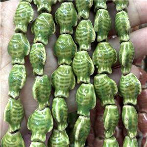 Porcelain Beads Fish Green, approx 15-20mm [PP10627]