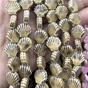 Porcelain Beads Scallop Shell Coffee, approx 15mm [PP10639]