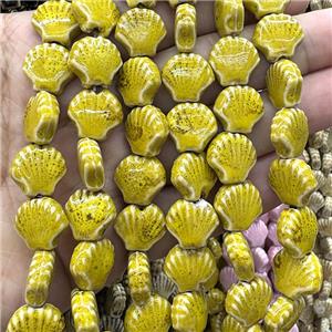 Porcelain Beads Scallop Shell Yellow, approx 15mm [PP10640]