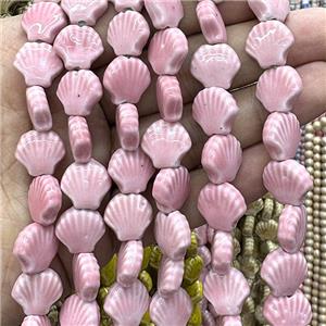 Porcelain Beads Scallop Shell Pink, approx 15mm [PP10641]