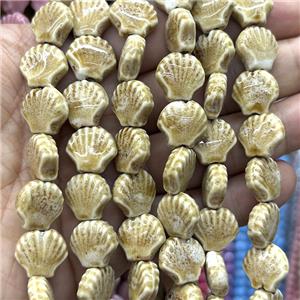 Porcelain Beads Scallop Shell Khaki, approx 15mm [PP10642]