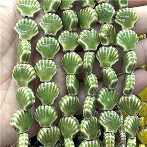 Porcelain Beads Scallop Shell Green, approx 15mm [PP10643]
