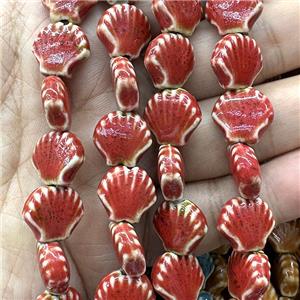 Porcelain Beads Scallop Shell Red, approx 15mm [PP10644]