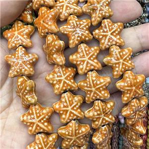 Porcelain Starfish Beads Orange, approx 22mm [PP10650]