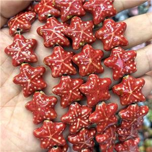 Porcelain Starfish Beads Red, approx 22mm [PP10652]