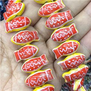 Porcelain Fish Beads Red, approx 11-24mm [PP10661]