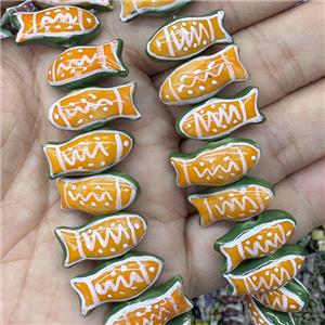 Porcelain Fish Beads Orange, approx 11-24mm [PP10663]