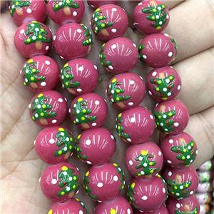 Porcelain Round Beads Christmas Tree Red, approx 12mm [PP10668]