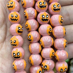 Porcelain Round Beads Halloween Pumpkin Peach, approx 12mm [PP10671]