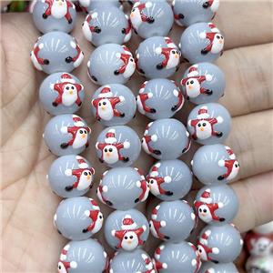 Porcelain Round Beads Christmas Santa Claus Gray, approx 12mm [PP10673]
