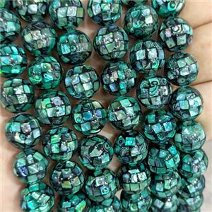 Green Abalone Shell Beads Faceted Round, approx 12mm [SHM0195-12MM]