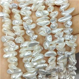 White Pearlized Shell Beads Freeform Topdrilled, approx 6-15mm [SHP10421]