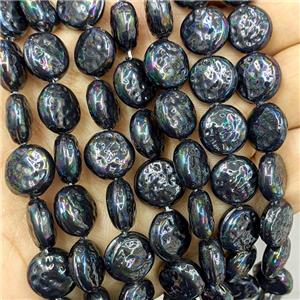 Pearlized Shell Coin Beads Black Dye, approx 12mm [SHP10423]