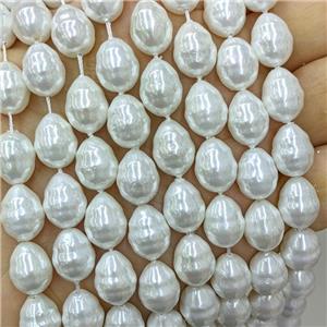 White Baroque Style Pearlized Shell Beads Screw Teardrop, approx 10-13mm [SHP10438]