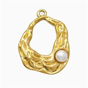 Stainless Steel Pendant Pave Resin Hammered Gold Plated, approx 17-20mm [SSB7252]
