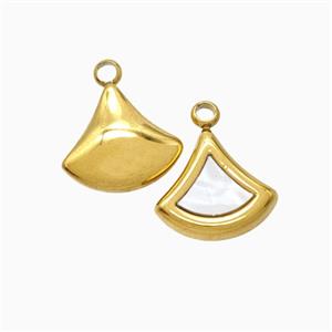 Stainless Steel Ginkgo Leaf Pendant Pave Shell Gold Plated, approx 11-12mm [SSB7258]