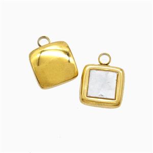 Stainless Steel Square Pendant Pave Shell Gold Plated, approx 10mm [SSB7260]