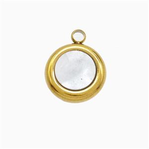 Stainless Steel Circle Pendant Pave Shell Gold Plated, approx 12mm [SSB7262]