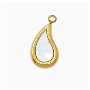 Stainless Steel Teardrop Pendant Pave Shell Gold Plated, approx 9-15.5mm [SSB7264]