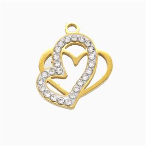 Stainless Steel Heart Pendant Pave Rhinestone Gold Plated, approx 15mm [SSB7268]