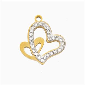 Stainless Steel Heart Pendant Pave Rhinestone Gold Plated, approx 15-16mm [SSB7270]