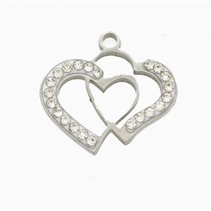 Raw Stainless Steel Heart Pendant Pave Rhinestone, approx 14-18mm [SSB7277]