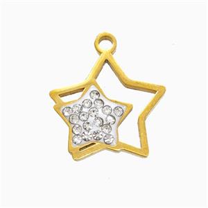 Stainless Steel Star Pendant Pave Rhinestone Gold Plated, approx 16mm [SSB7282]