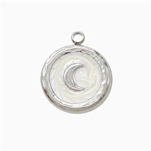 Raw Stainless Steel Moon Pendant White Painted, approx 15mm [SSB7291]