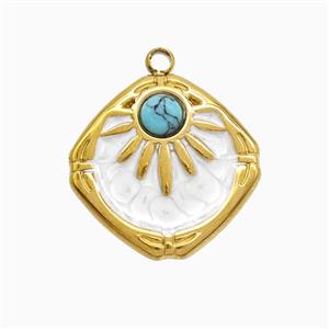 Stainless Steel Sun Pendant Pave Howlite White Painted Gold Plated, approx 16-18mm [SSB7306]