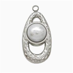 Raw Stainless Steel Teardrop Pendant Pave Resin, approx 13-22mm [SSB7307]