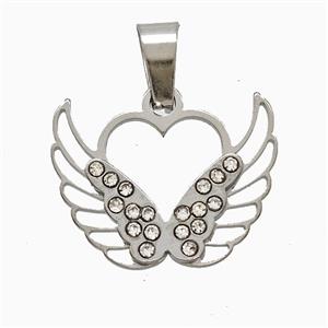 Raw Stainless Steel Angel Wings Pave Rhinestone, approx 16-20mm [SSB7309]