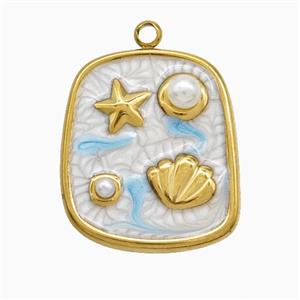 Stainless Steel Starfish Shell Pendant Pave Resin White Painted Gold Plated, approx 17-21mm [SSB7314]