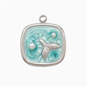 Raw Stainless Steel Mermaid-Tail Pendant Pave Resin Green Painted, approx 16mm [SSB7315]