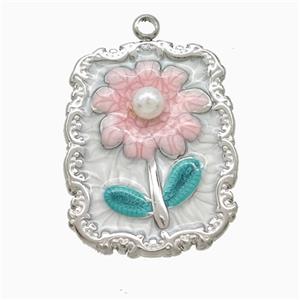 Raw Stainless Steel Flower Pendant Pave Resin Painted, approx 17-23mm [SSB7319]