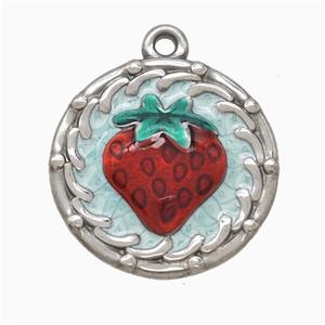 Raw Stainless Steel Strawberry Pendant Red Painted, approx 20mm [SSB7321]