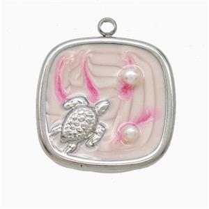 Raw Stainless Steel Tortoise Pendant Pave Resin Pink Painted, approx 20mm [SSB7323]