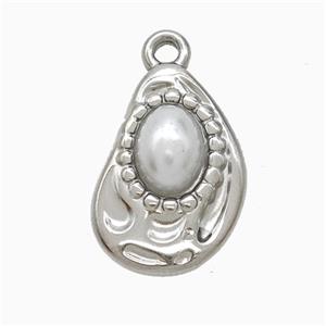 Raw Stainless Steel Teardrop Pendant Pave Resin, approx 13-19mm [SSB7324]