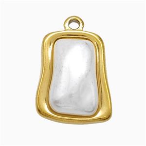 Stainless Steel Rectangle Pendant Pave Pearlized Resin Gold Plated, approx 15-20mm [SSB7329]