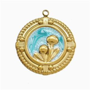 Stainless Steel Flower Pendant Painted Gold Plated, approx 25mm [SSB7331]