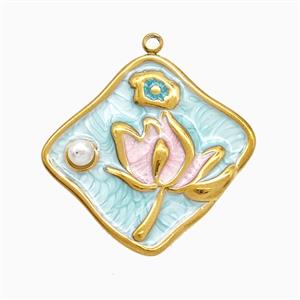 Stainless Steel Flower Pendant Painted Gold Plated, approx 20-28mm [SSB7333]