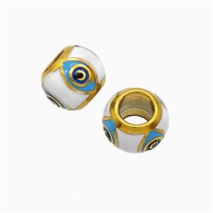 Stainless Steel Round Beads White Enamel Large Hole Eye Gold Plated, approx 10mm, 5mm hole [SSB7343]