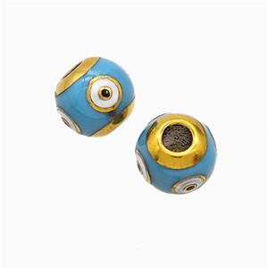 Stainless Steel Round Beads Blue Enamel Large Hole Gold Plated, approx 10mm, 5mm hole [SSB7344]