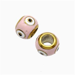 Stainless Steel Round Beads Pink Enamel Large Hole Gold Plated, approx 10mm, 5mm hole [SSB7345]