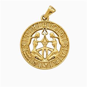 Stainless Steel Symbols Pendant Zodiac Gemini Circle Gold Plated, approx 25mm [SSB7362]